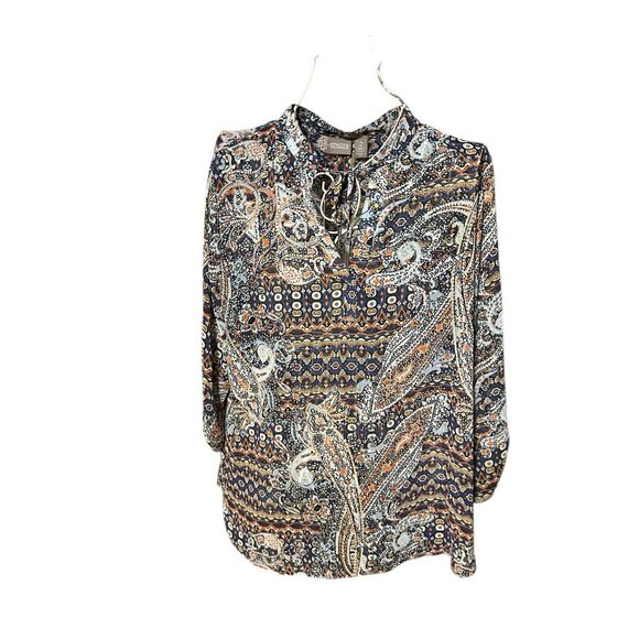 Beautiful Chicos Sheer Chiffon Popover Blouse Size 2 US Large Embellished Pink P - Picture 1 of 10